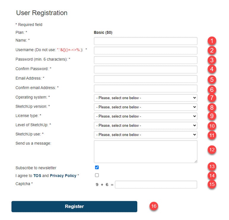 User Registration SketchUcation Free