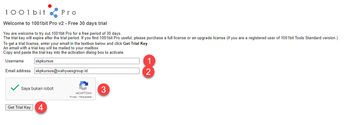 1001bit Registrasi Trial