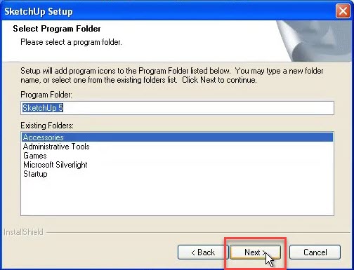 SketchUp 5 Setup Program Folder